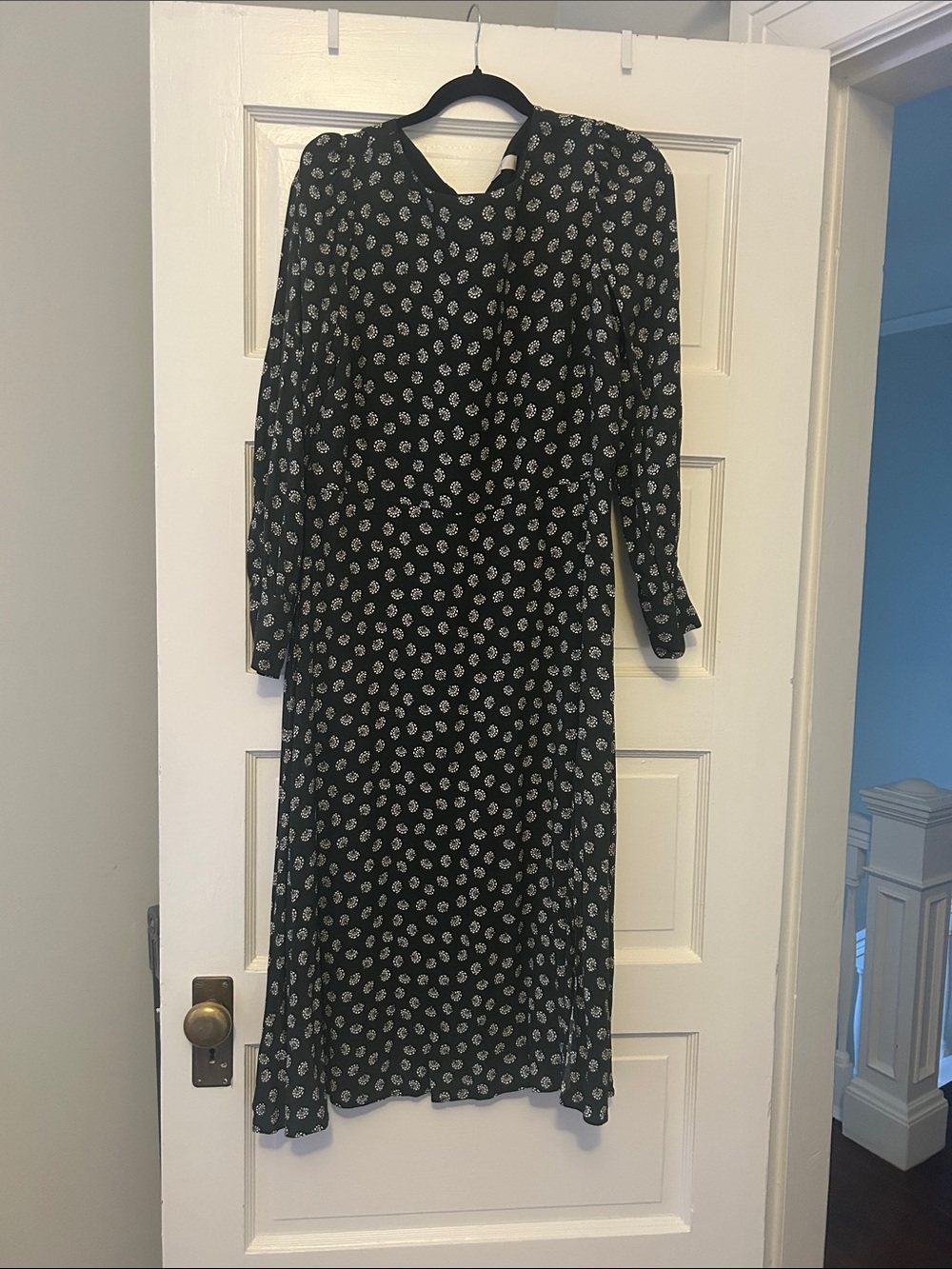 LOFT Black Long-Sleeve Floral Midi Dress